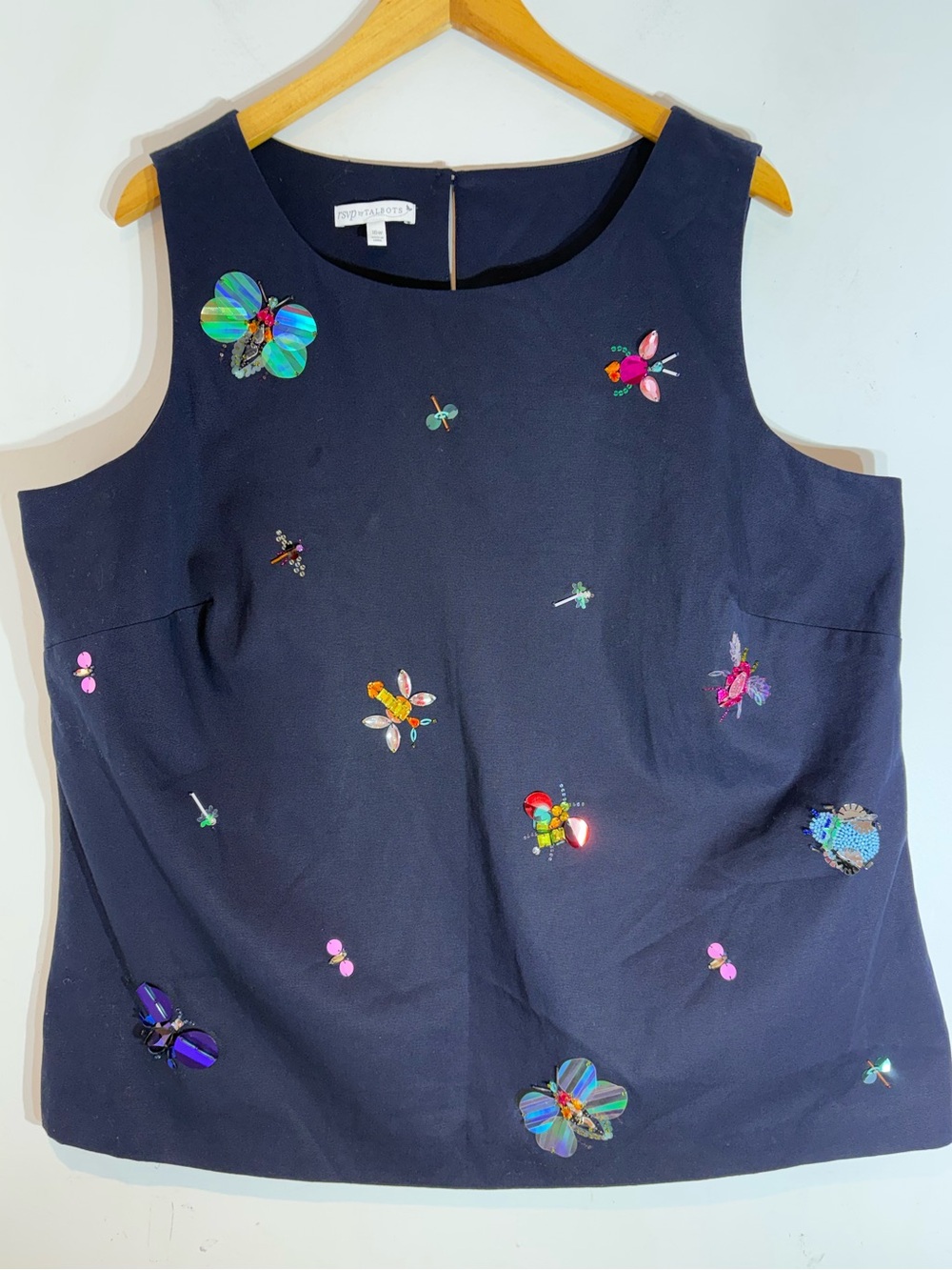 RSVP by Talbots Embellished Navy Sleeveless Top Plus Size 16W